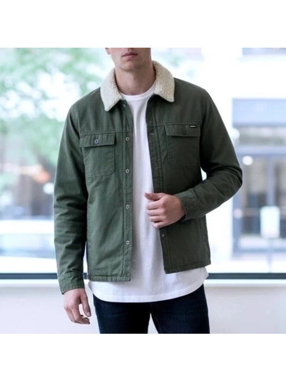 Men's Olive Green Sherpa Collar Jacket